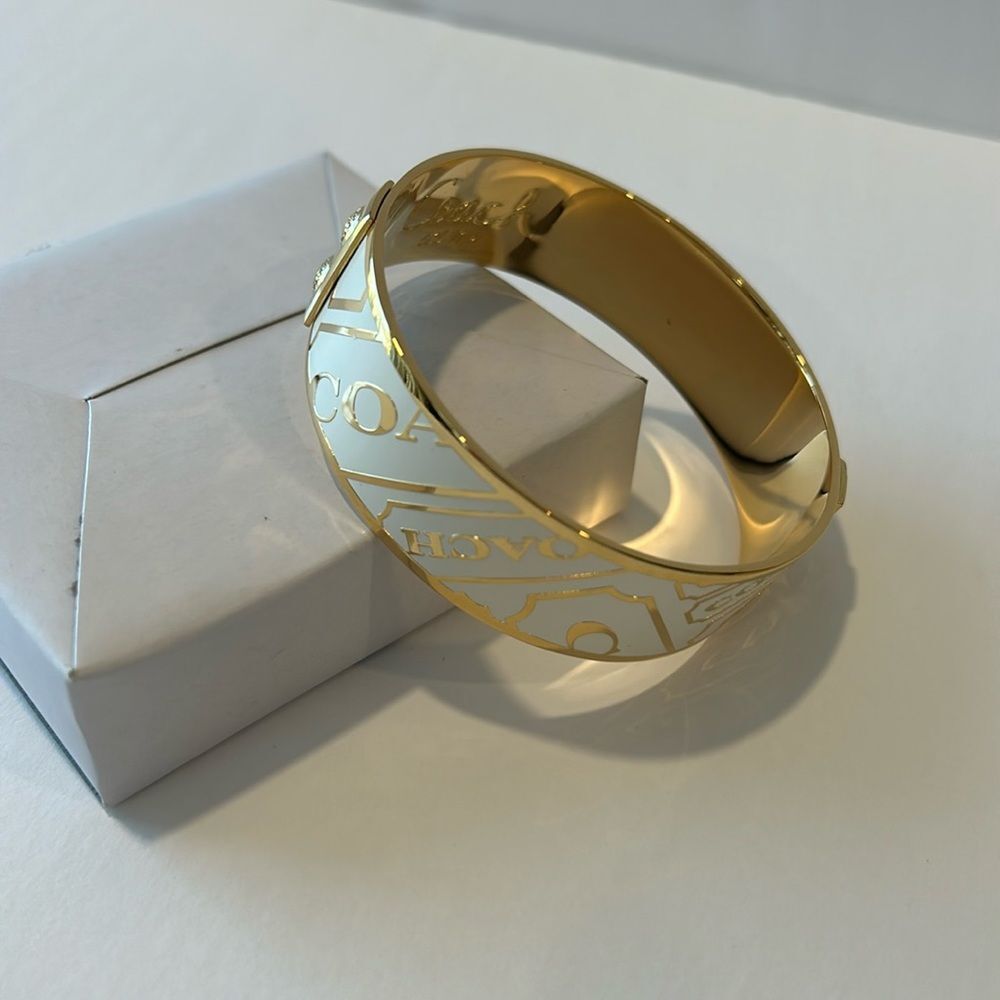 NWB COACH Vintage Gold and White Logo
Bangle Bracelet-Authentic